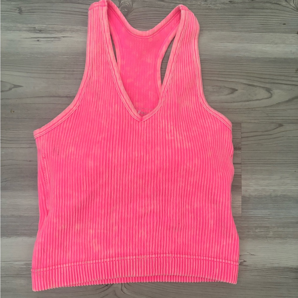 Acid Washed Hot Pink Racer back Ribbed crop size L/XL with removable pads